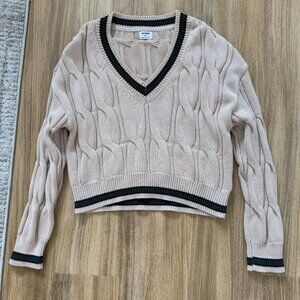 NWOT! Cotton On Varsity V-Neck Crop Cable Sweater